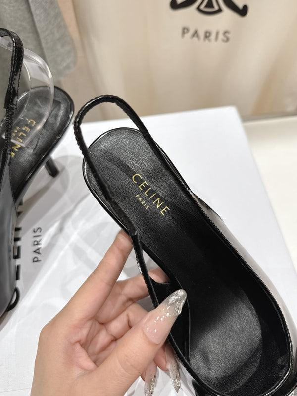 Decolleté Celine 25C Slingback in pelle di pecora mista nera e argento 236772