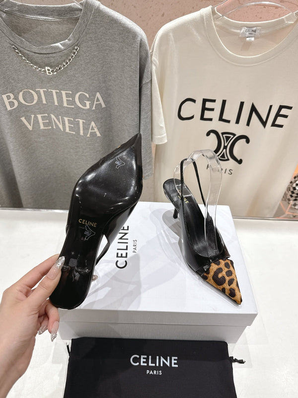Celine 25C Slingback Pump Black mix Brown Sheepskin 236773