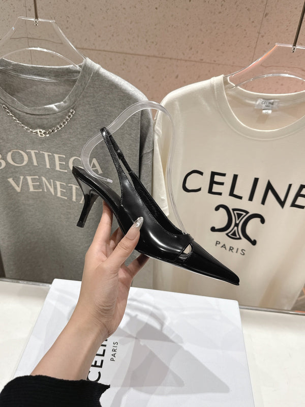 Celine 25C Slingback Pump Black Sheepskin 236774