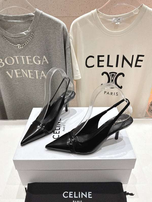 Celine 25C Slingback Pump Black Sheepskin 236774