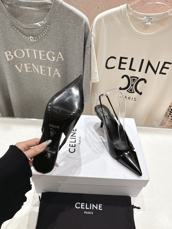 Celine 25C Slingback Pump Black Sheepskin 236774