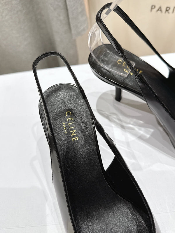 Celine 25C Slingback Pump Black Sheepskin 236774