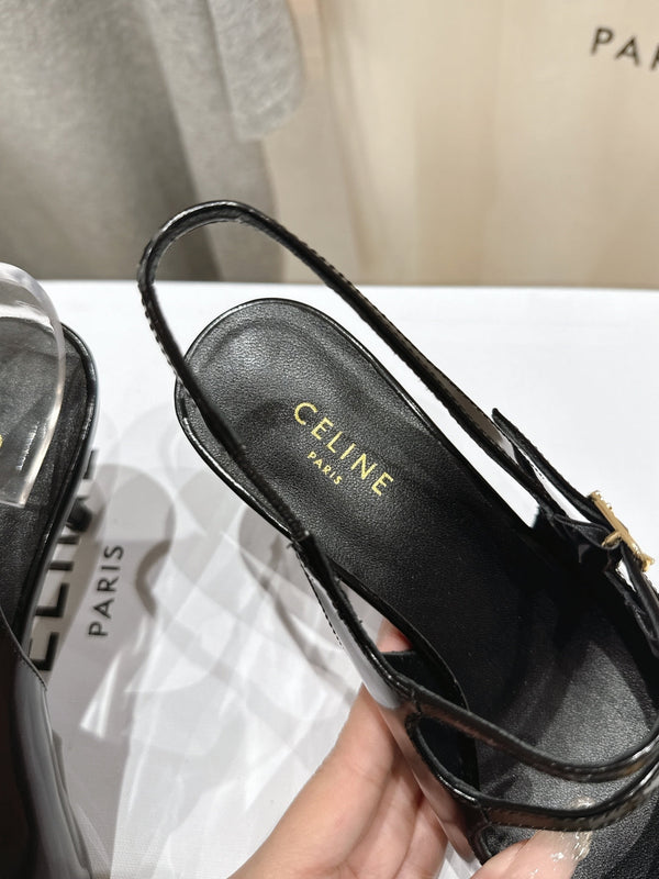Celine 25C Judy Double Strap Mary Jane Slingback Black mix Brown Sheepskin 236777