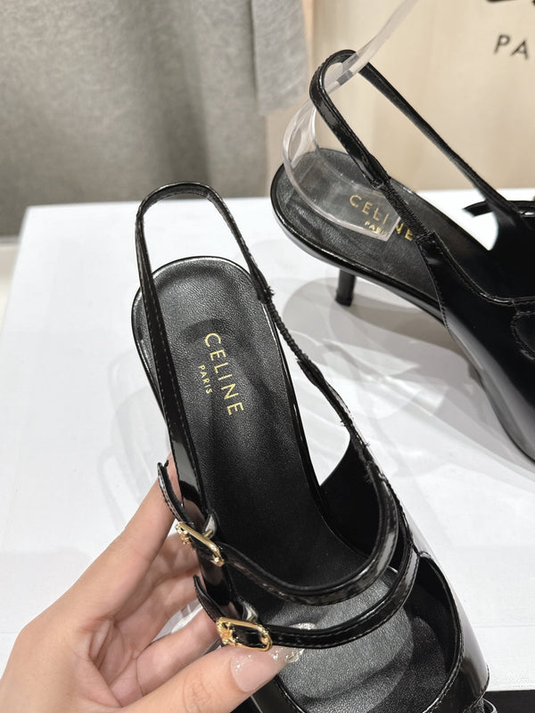 Celine 25C Judy Double Strap Mary Jane Slingback in pelle di pecora nera 236778