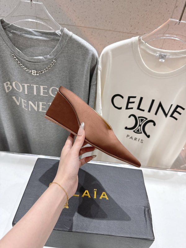 Alaia 25 Cube Wedge Mules Brown Silk Sheepskin 300083