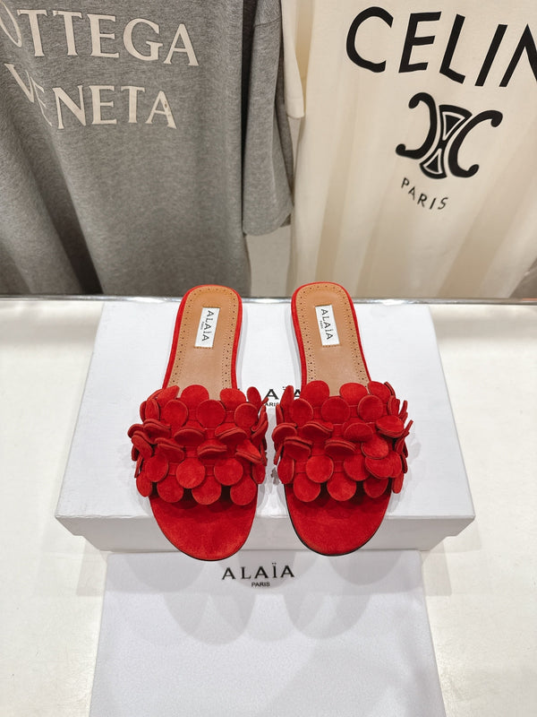 Alaia 25 Flower Slippers Red Sheepskin 302675