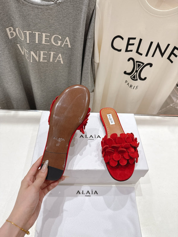 Alaia 25 Flower Slippers Red Sheepskin 302675