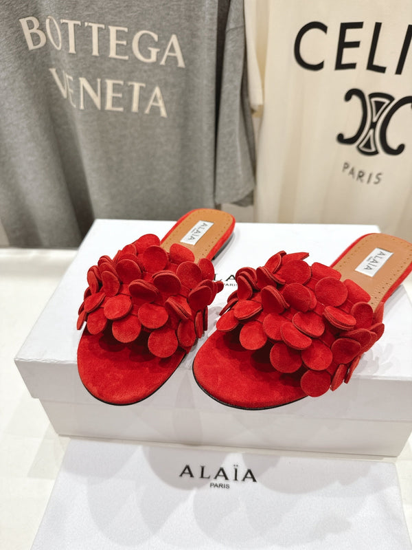 Alaia 25 Flower Slippers Red Sheepskin 302675