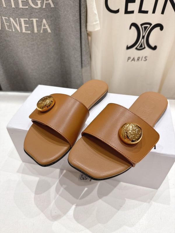 Loewe 25 Pebble Slide Brown Calfskin