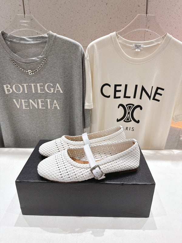 ALAIA MARY JANE FLATS white woven calfskin pattent