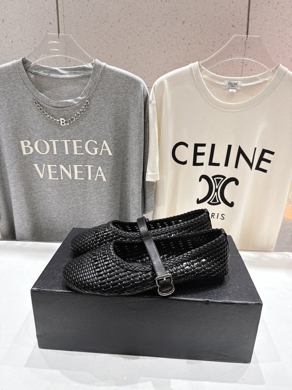 ALAIA MARY JANE FLATS black woven calfskin pattent