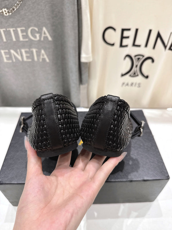 ALAIA MARY JANE FLATS black woven calfskin pattent