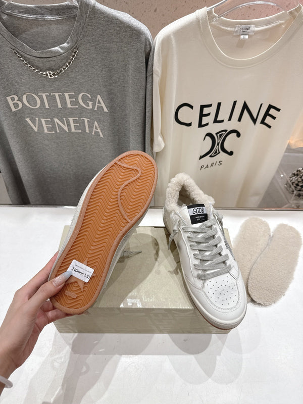 Golden Goose 2025 Wool-Lined Dirty Sneaker Ivory mix Silver Cowhide 491639