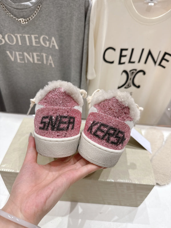 Golden Goose Baskets Star 2025 Ivoire Argent mélangé Laine rose Cuir de vachette 491647