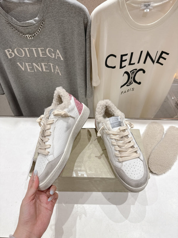 Golden Goose Baskets Star 2025 Ivoire Argent mélangé Laine rose Cuir de vachette 491647