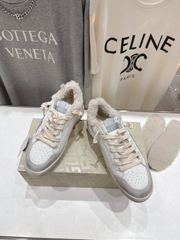 Golden Goose Baskets Star 2025 Ivoire Argent mélangé Laine rose Cuir de vachette 491647
