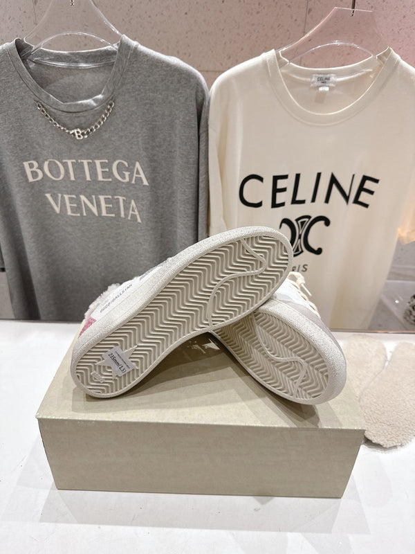 Golden Goose Baskets Star 2025 Ivoire Argent mélangé Laine rose Cuir de vachette 491647