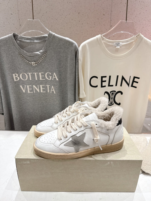 Golden Goose 2025 Baskets sales doublées laine Cuir de vachette Ivoire 491649