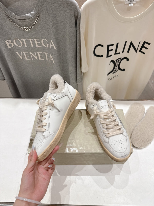 Golden Goose 2025 Baskets sales doublées laine Cuir de vachette Ivoire 491649