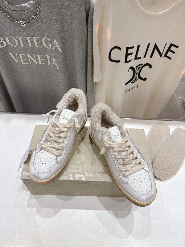 Golden Goose 2025 Baskets sales doublées laine Cuir de vachette Ivoire 491649