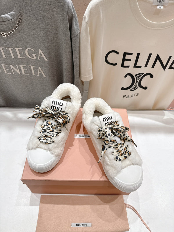 MiuMiu 25 Sneaker White Leopard Cowhide Wool 535583
