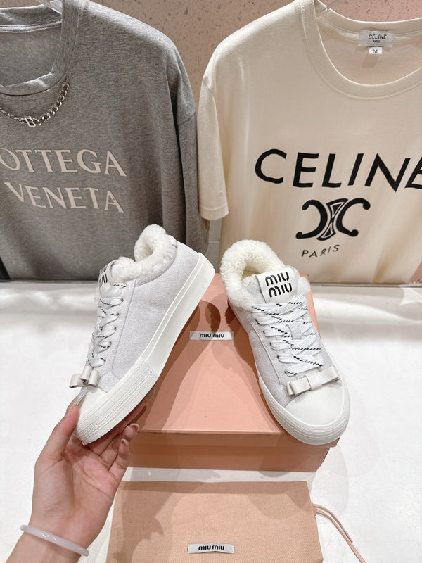 MiuMiu 25 Sneaker White Suede Cowhide Fur 535584