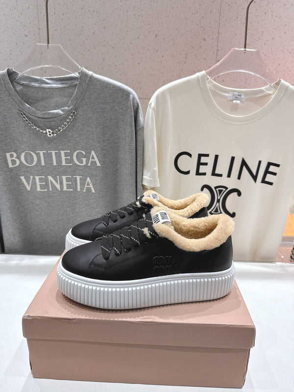 MiuMiu 25 Sneaker Black Beige Cowhide Fur 535590