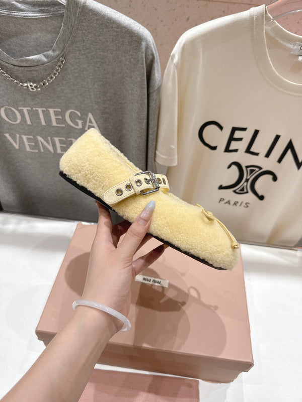 MiuMiu 25 Ballet Flat Yellow Lambskin Wool 535594