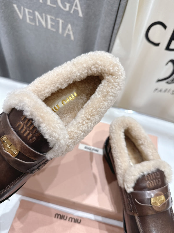 MiuMiu 25 Fur Loafer Brown mix Beige Cowhide 535595