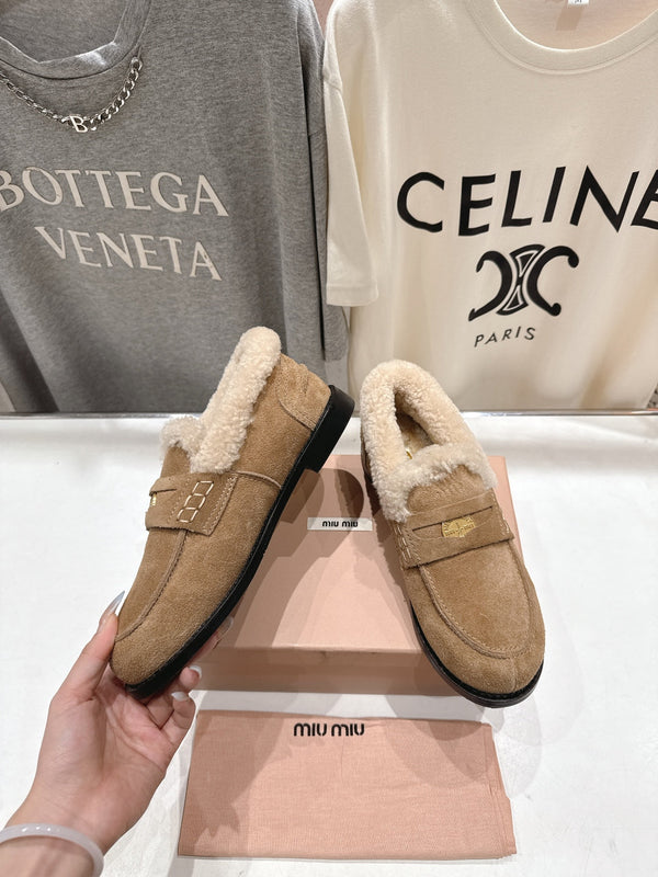 MiuMiu 25 Fur Loafer Light Brown mix Beige Suede 535597