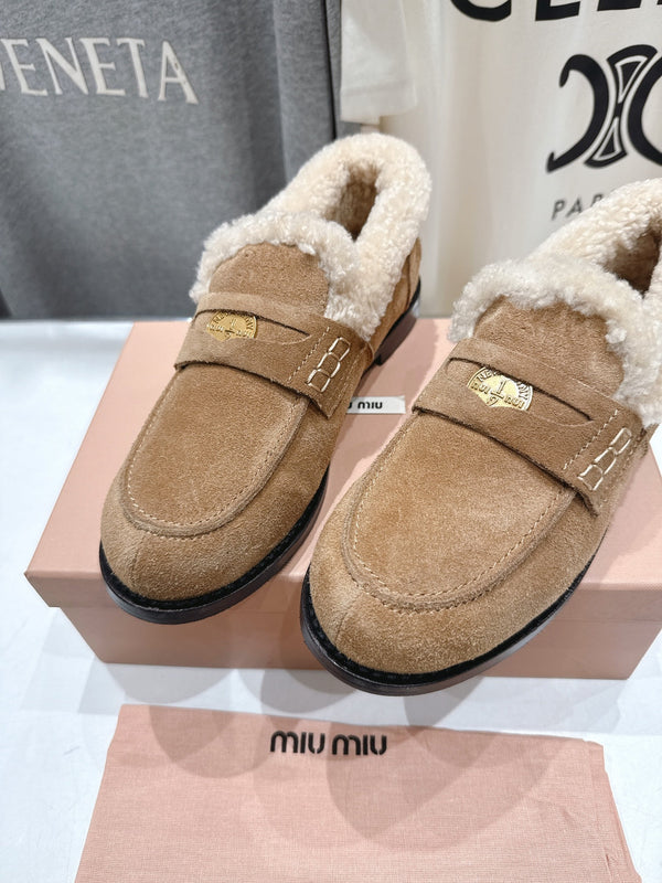 MiuMiu 25 Fur Loafer Light Brown mix Beige Suede 535597