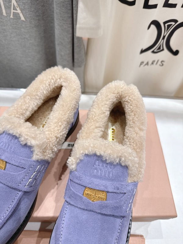 MiuMiu 25 Fur Loafer Light Purple mix Beige Suede 535599