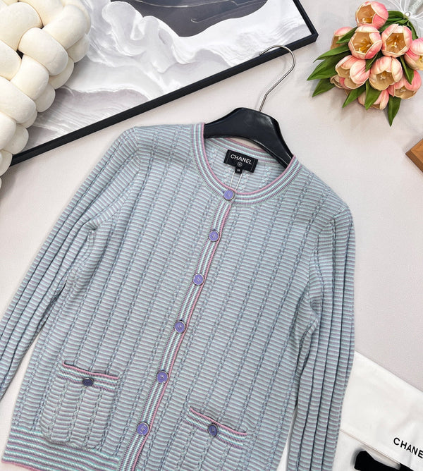 CC 25 Cardigan de poche bleu cachemire coton