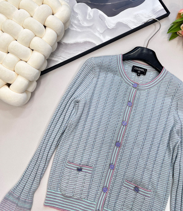 CC 25 Cardigan de poche bleu cachemire coton