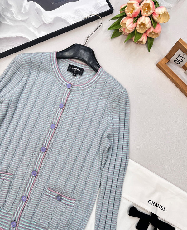 CC 25 Cardigan de poche bleu cachemire coton