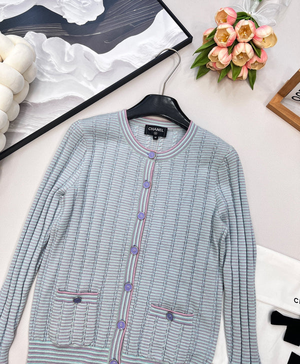 CC 25 Cardigan de poche bleu cachemire coton