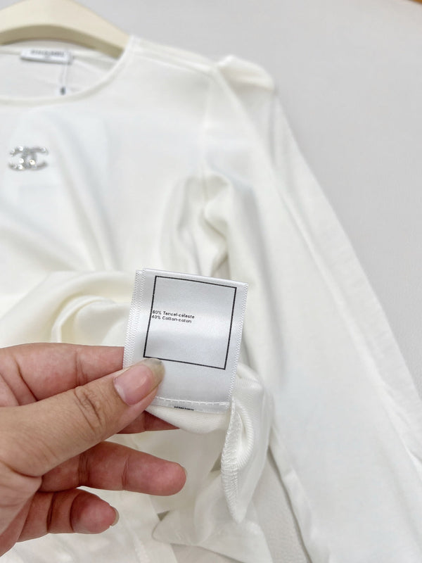 CC 25 Maglietta a maniche lunghe bianca e nera Tencel 385T2