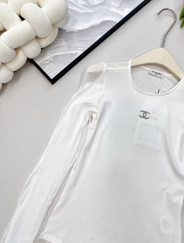 CC 25 Maglietta a maniche lunghe bianca e nera Tencel 385T2