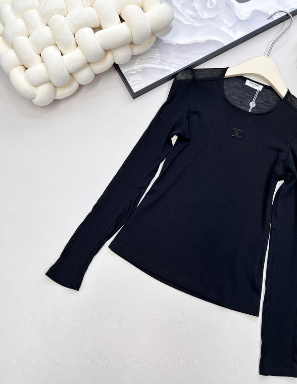 CC 25 Maglietta a maniche lunghe bianca e nera Tencel 385T2