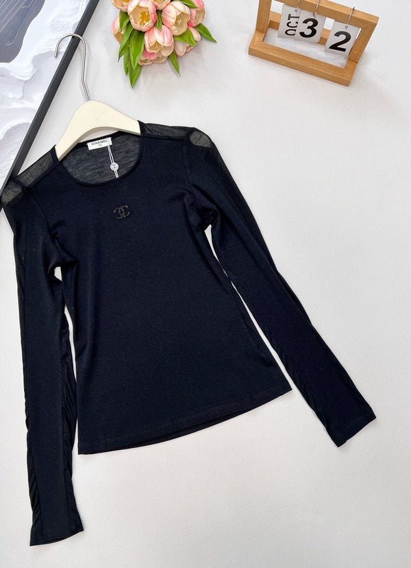 CC 25 Maglietta a maniche lunghe bianca e nera Tencel 385T2