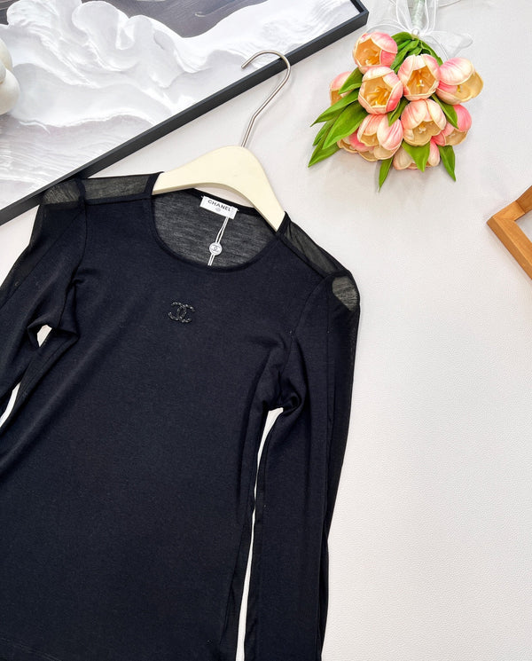 CC 25 Maglietta a maniche lunghe bianca e nera Tencel 385T2