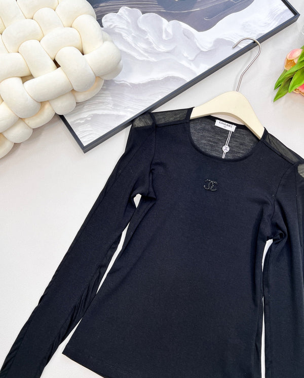 CC 25 Maglietta a maniche lunghe bianca e nera Tencel 385T2