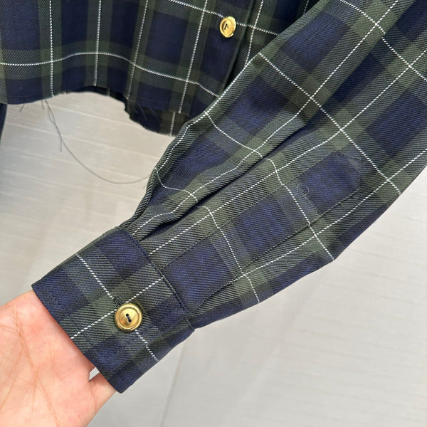 Camicia corta a quadri Miu Miu in lana verde blu