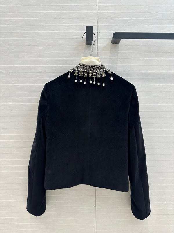 CD 25 Beaded Collar Small Jacket Black Silk Velvet