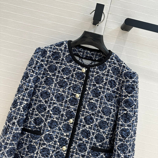 CD 25 Round Neck Suit Small Jacket Blue Cotton Silk