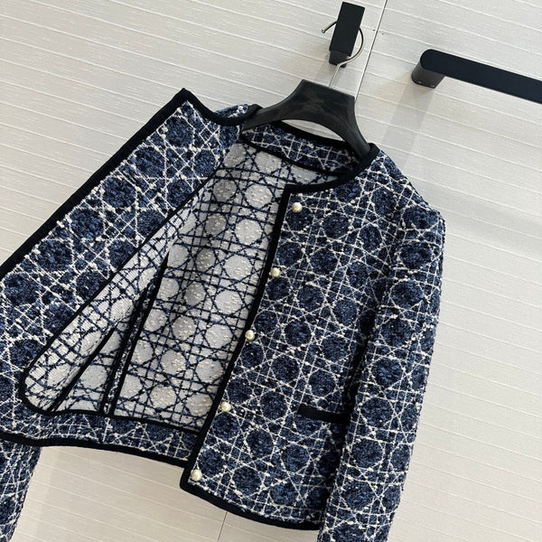 CD 25 Round Neck Suit Small Jacket Blue Cotton Silk