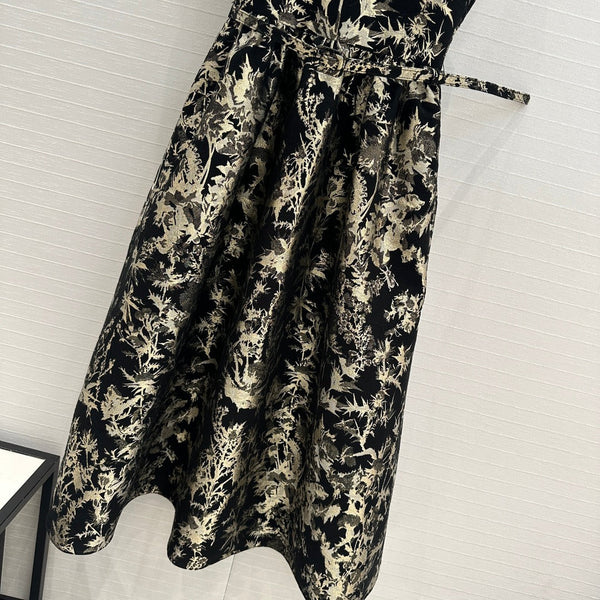 CD 25 Print Dress Black Gold Jacquard fabric
