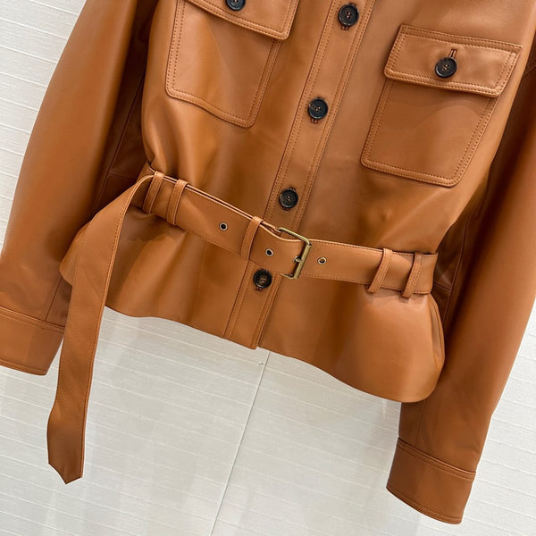 Giacca gilet YSL in pelle di pecora color caramello