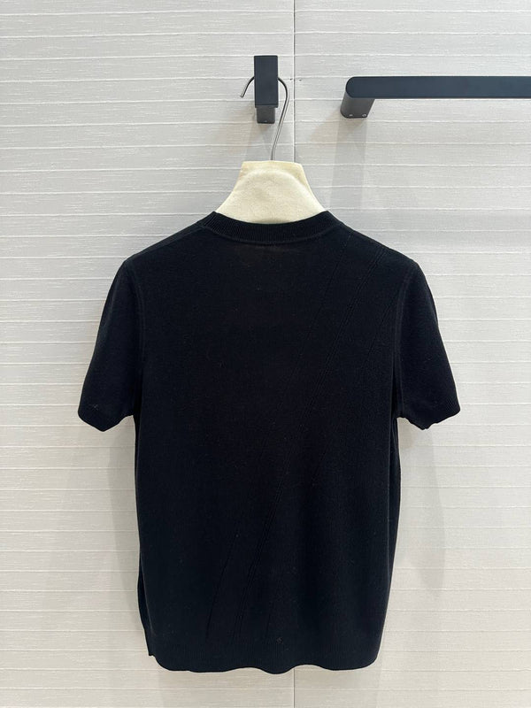 Hm 25 Hollow Knit Short-Sleeve Top Black Tencel Cotton