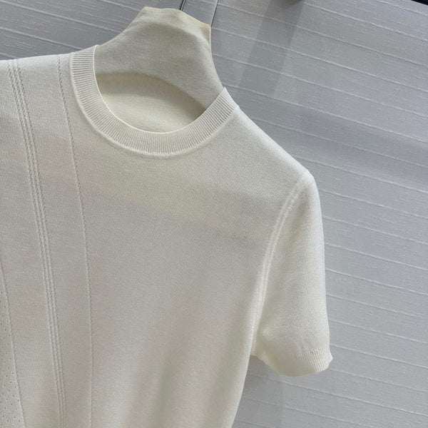 Hm 25 Hollow Knit Short-Sleeve Top White Tencel Cotton